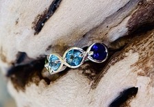    Sterling Silver BLUE TOPAZ AMETHYST PERIDOT Ring Size 7 Rainbow   