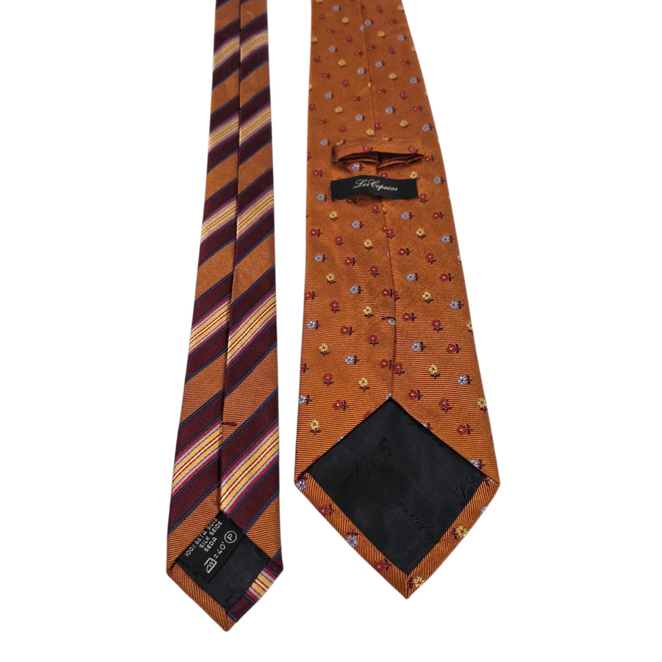 Corbata Les Copains Para Hombre Naranja Seda Floral Rayas Bordada Larga Lujo Foto 4 de 4