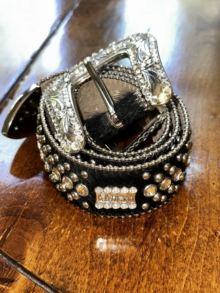 B.B. Cinturón de cuero Simon negro con pedrería transparente vaquera occidental talla L 38 Foto 2 de 4