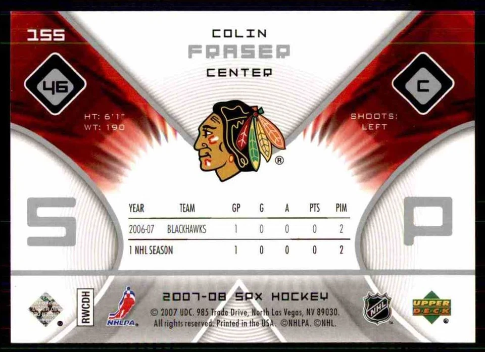 2007-08 SPX COLIN FRASER ROOKIE 101/999 #155 - Image 2 of 2