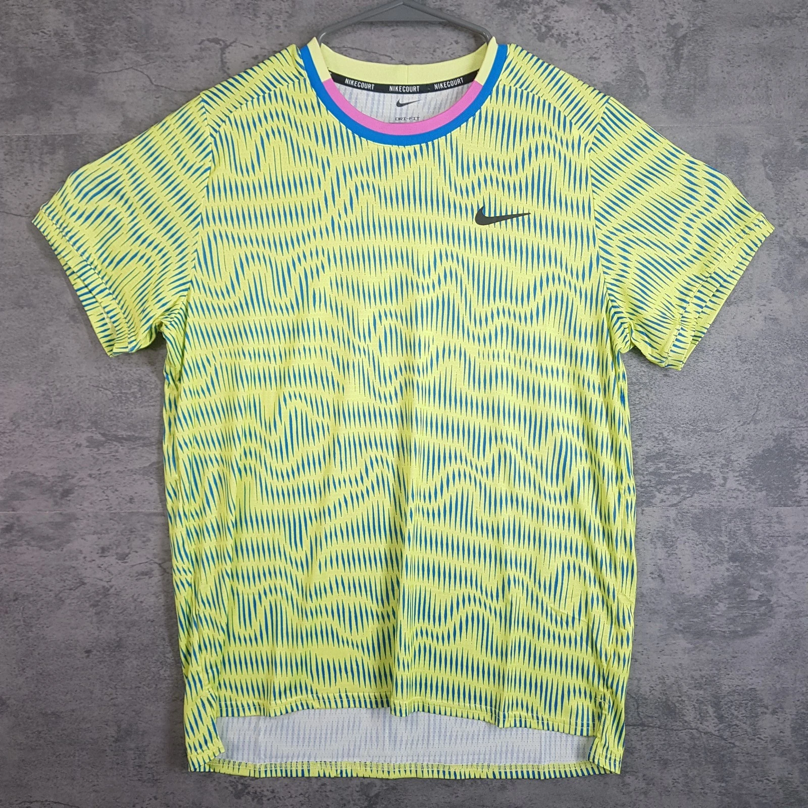 NIKE Court Advantage Dri-FIT Tennis Shirt Mens LARGE Yellow Blue Pink Alcaraz