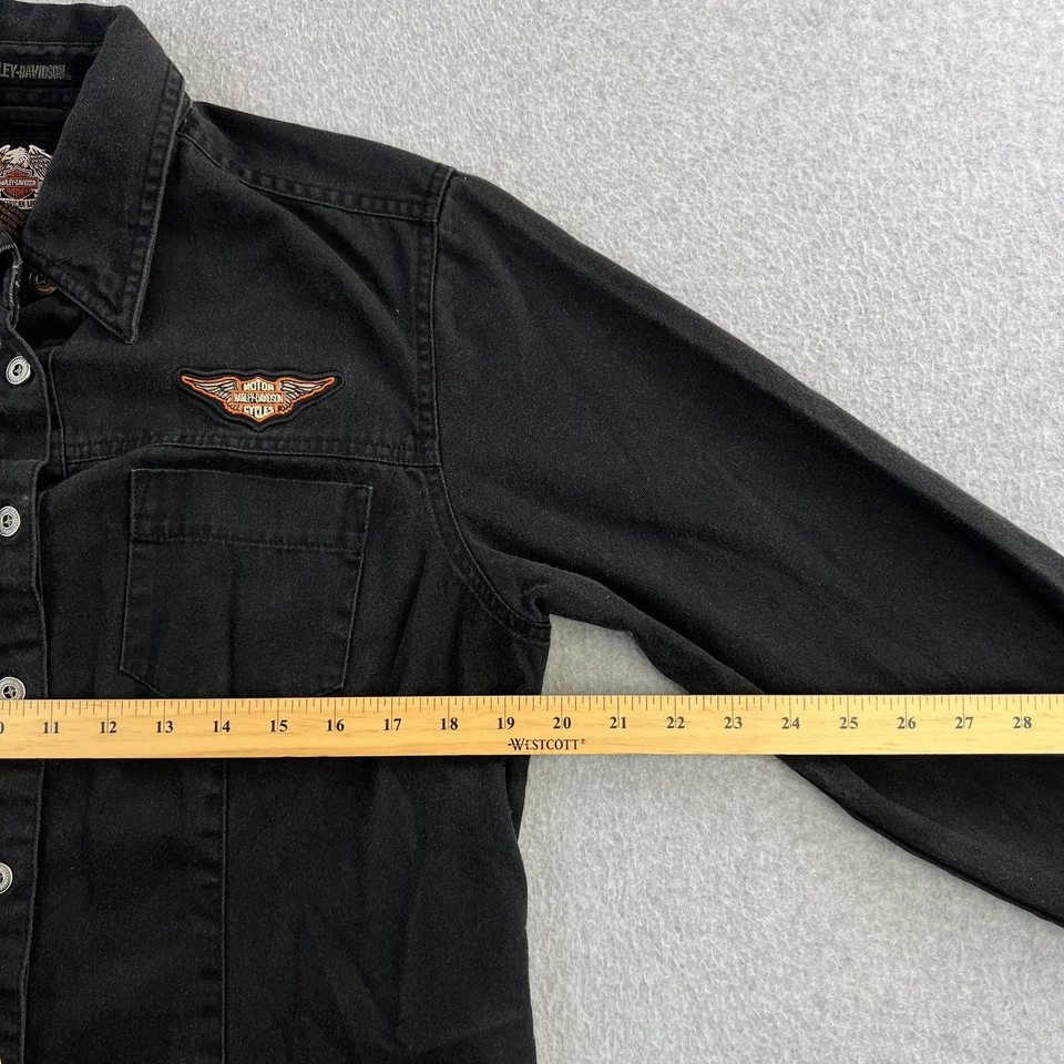 Harley-Davidson Shirt Womens Medium Denim Button Up Eagle Embroidered Biker - Image 2 of 4