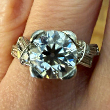 Art Deco Platinum w/ Transitional Cut Moissanite Engagement Ring