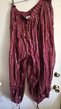 VTG Boho Indian Lurex Stripe Sheer Harem Belly Dance Pants Burgundy Fits Most