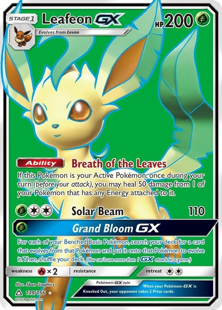 Leafeon GX - 139/156 - Pokemon Ultra Prism Sun & Moon Full Art Rare Card NM