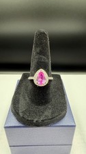 1.40ct Pear Cut Pink Sapphire Diamond Halo Ring Sterling Silver Size 7.25