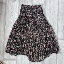 Abercrombie Fitch Floral Pleated Hi-Low Midi Skirt Black Pink XS Chiffon