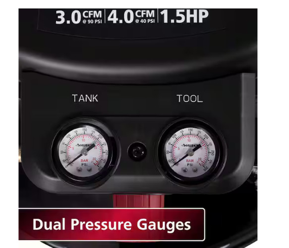 Husky 6 Gal Air Compressor 175 PSI Electric Oil-Free Pancake Dual Gauge Tool NEW