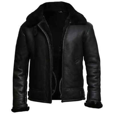 Herren RAF Flieger Echt Leder Jacke Mantel Bomber B3 Lammfell Pilot Fliegen