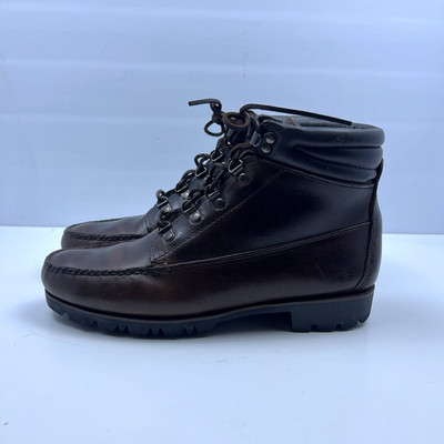 Vintage HHB WaterMocs Brown Leather Boots Men's Size 10M Handcrafted Moc Toe 80s