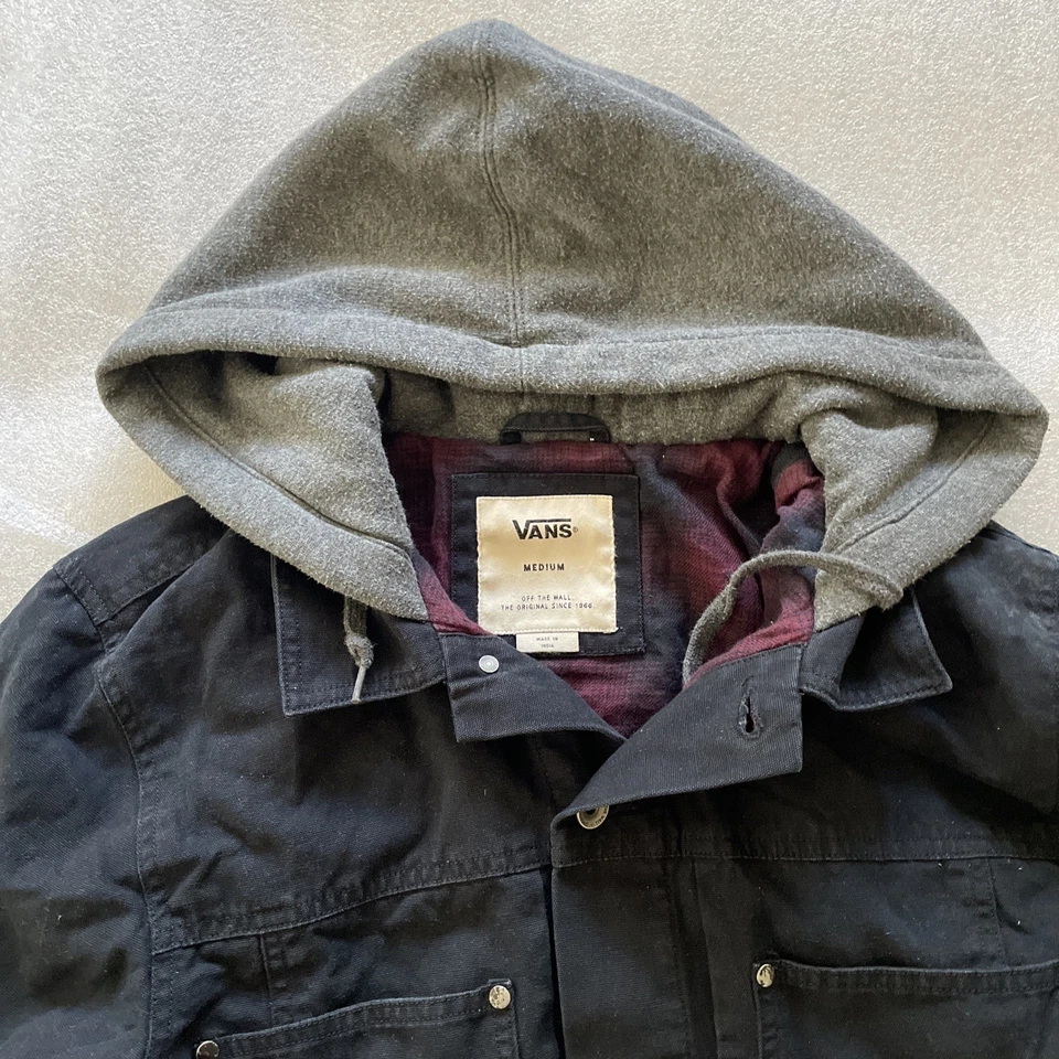 Chaqueta VANS ALGODÓN CAQUI NEGRO CON SUDADERA CON CAPUCHA GRIS INFORMAL ABOTONADA Talla Mediana Foto 4 de 4