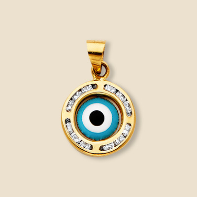 14K Yellow Gold Evil Eye Pendant Charm 0.75g Small Protection Jewelry 11mm