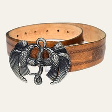Vintage Tooled Leather Belt Double Eagle Buckle Brown Suede Western Mens Size 38