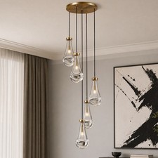 5-Light Raindrop Pendant LED Light Chandelier Living Room Kitchen Gold Fixture