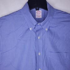 Brooks Brothers Dress Shirt Mens 17 Blue Houndstooth Non Iron