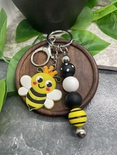 4" Silver-Tone Silicone Beaded Charm Keychain New Free Ship A3898