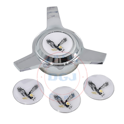 White on Chrome Plastic Eagle Lowrider Wire Wheel Chips Emblems