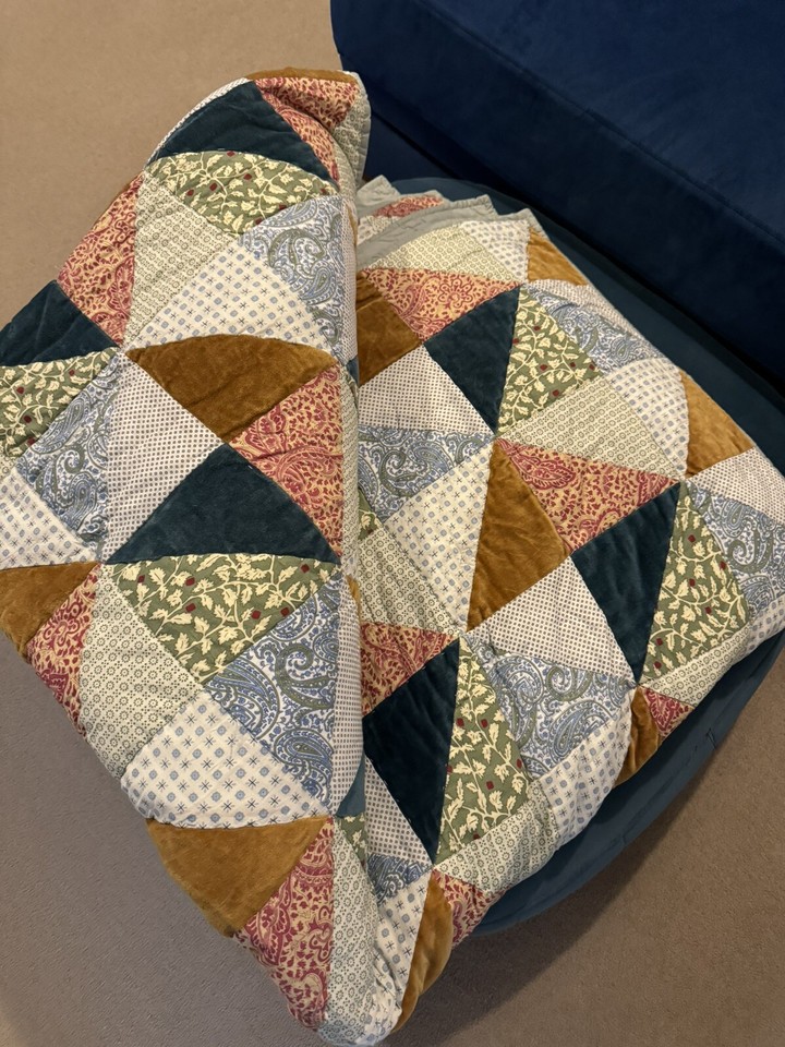 John Lewis Velvet Patchwork Quilted Bedspread 250x260,Autumnal,RRP £180