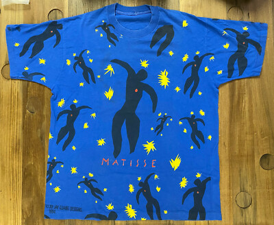 Vintage Art Henri Matisse Icarus Stars T-Shirt Size XL Blue  1994 Faded