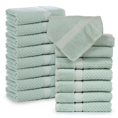 Ample Decor Set of 16 Bath Towel 100% Cotton - Highly Absorbent,Popcorn Textured