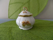 VTG PORZELLAN BAVARIA Lidded Sugar Bowl White & Gold Grape Pattern Made Germany