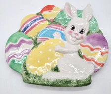 Fitz and Floyd Gathering Eggs Bunny Rabbit Plate 9" Easter Spring Wall Mount 