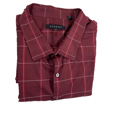 Synergy Shirt Mens 4XLT Maroon Button Up Long Sleeve *Flaw