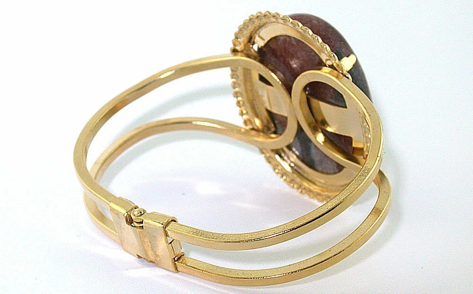 Brazalete chapado en oro 40x30 cuarzo jaspe multicolor cabina carga resorte 7 1/2" Foto 2 de 2