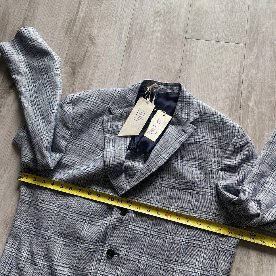 Chaqueta Sartoria Cantarelli Seda Lana Azul Cuadros a Cuadros 56 R Eu Italia 46 R EE. UU. Foto 4 de 4