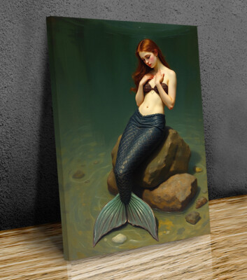 Beautiful Mermaid Red Hair art mounted canvas print
