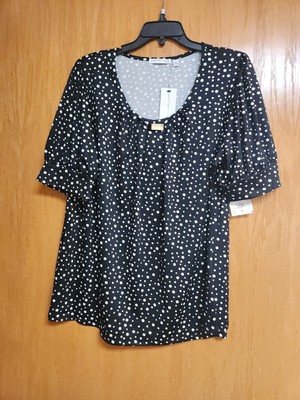 Black & White Polka Dot Short Sleeve Top. NWT. 1X. By Notations. Cute.