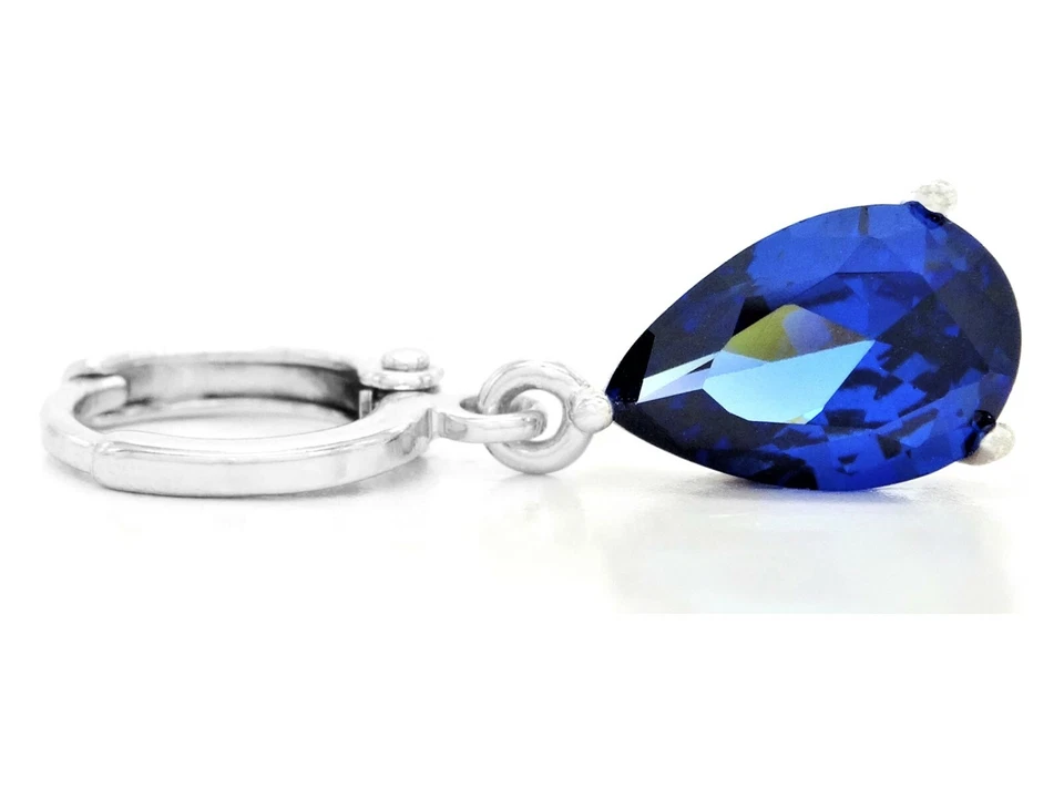 Gema azul chapado en oro blanco pendientes gota colgante pera brillante zafiro caja de regalo Foto 2 de 4