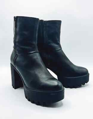 Steve Madden Black Real Leather Platform Boots  w/ 4'' Heel, Imbue, Size 9 US