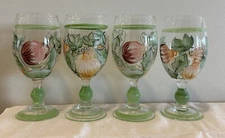 Set Of 4 Hand Painted Water Goblets 16 Oz Ornaments Ivy Leaves Zrike EUC