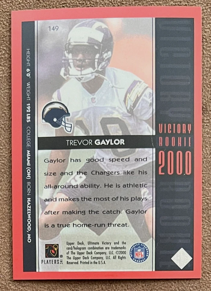 2000 Ultimate Victory Rookie #149 Trevor Gaylor /2000 San Diego Chargers Foil RC - Image 2 of 2