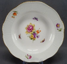 KPM Berlin Hand Painted Floral & Butterflies Rimmed Soup Bowl Deep Plate C1910 C