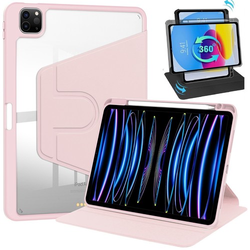 Rotating Stand Clear Case For iPad Pro iPad Air 13'' 11" 10.9'' w/ Pencil Holder - Picture 20 of 30