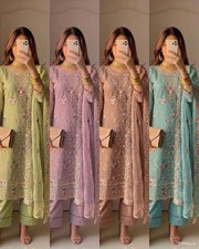 WOMEN EMBROIDERED WORK KURTI WITH PANT WITH DUPATTA FOR PARTY WEAR  OFFICE