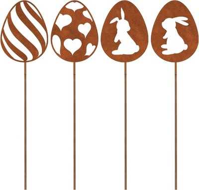 Ostereier Rost Deko Stab Metall 4 Stück Gartendeko Patina Osterdekoration
