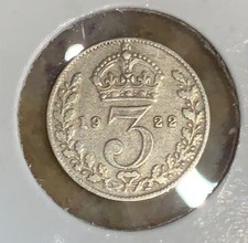 1922 UK British silver three penny coin (3 pence), King George V