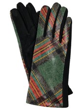 Womens Shimmery Green  Red Plaid Stretch Fit Texting  Tech Touchscreen Gloves