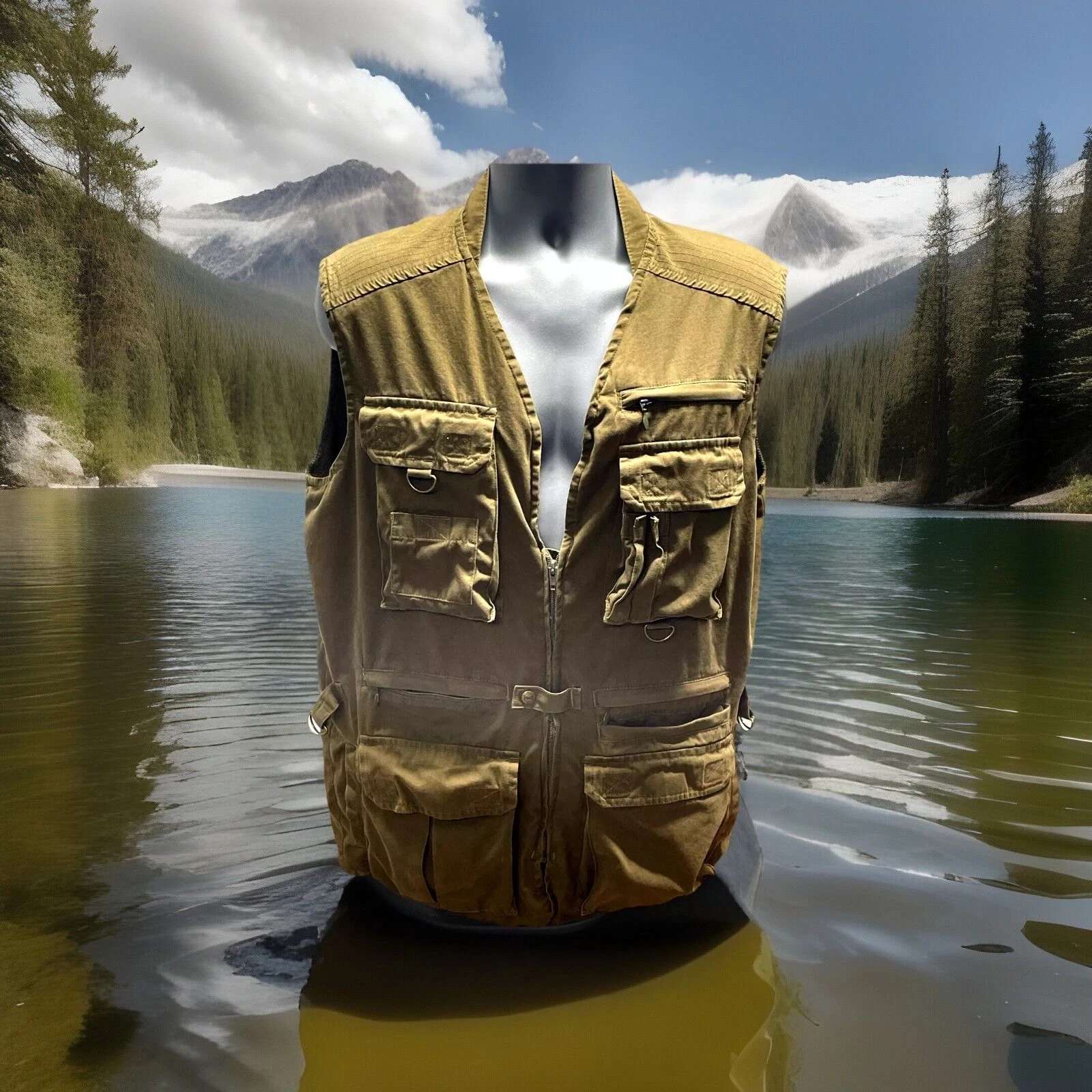 ORIVS Vintage Fishing Vest Men’s Size Medium Multi Pocket Utility Cargo Green