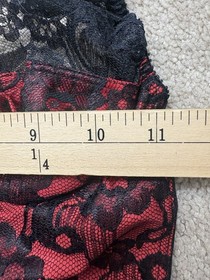 VTG 1980s VS Gold Label Romantic Black Red Lace Deep V Snap Crotch Lingerie 2XS