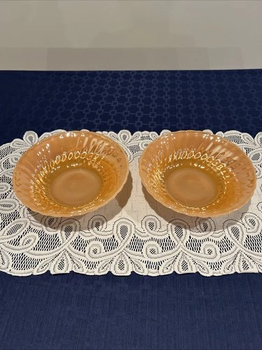 Vintage Anchor Hocking Peach Luster Bowls Set Of 2  Diameter 8.5 In