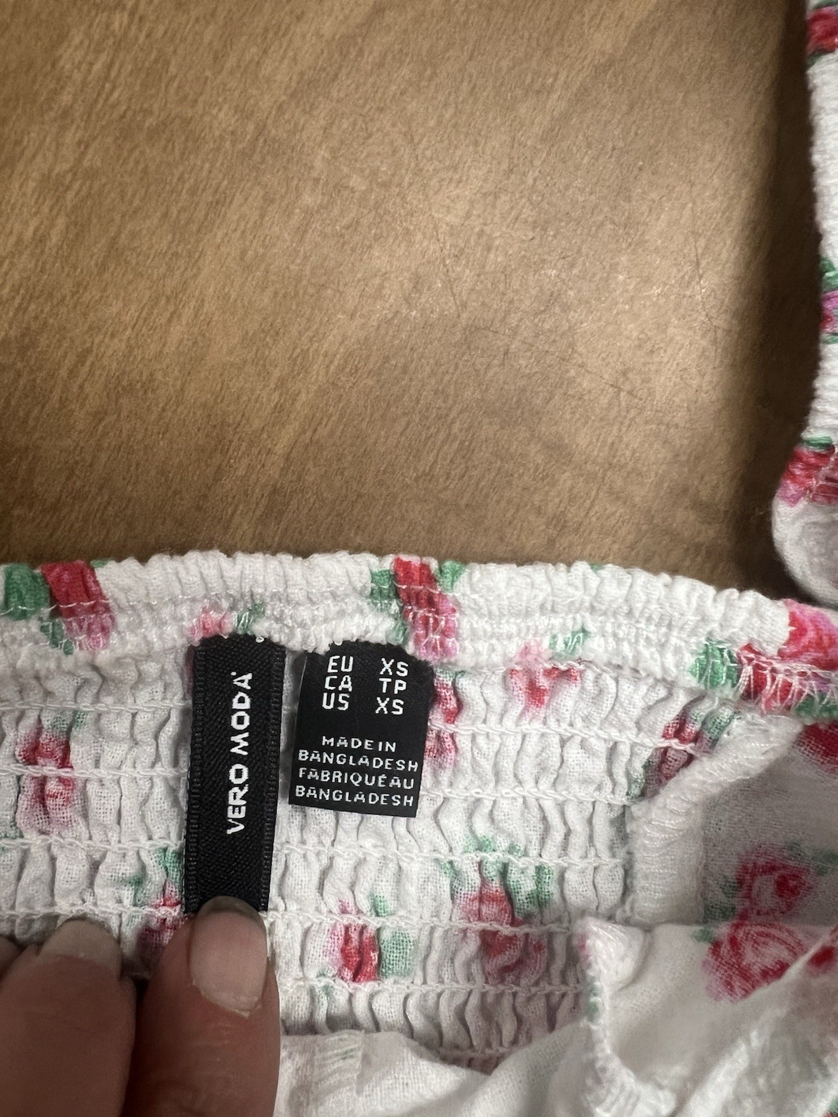 Vero Moda White with Pink Roses Smocked Blouse - XS