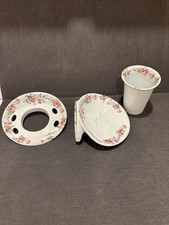 Vintage Italy Floral Porcelain/Ceramic Toothbrush/Cup Soap Holder Bathroom Set