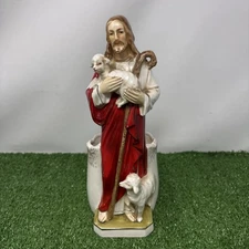 Vtg Original ARTMARK Statue Of Jesus With Lambs Head Vase Candleholder