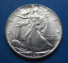 1945 LIBERTY WALKING SILVER HALF DOLLAR, AU/BU CONDITION.