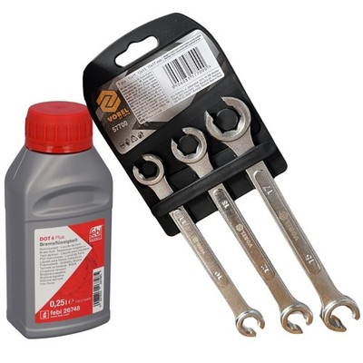 FEBI BILSTEIN 26748 Bremsflüssigkeit DOT4 Plus 250ml + 3 Stk. Schlüssel Satz für