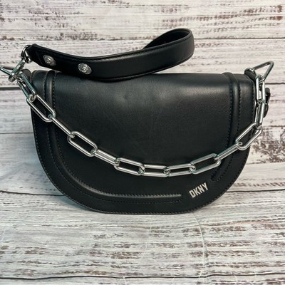 DKNY Orion Chain Shoulder Bag Black with Silver Chain Convertible Strap